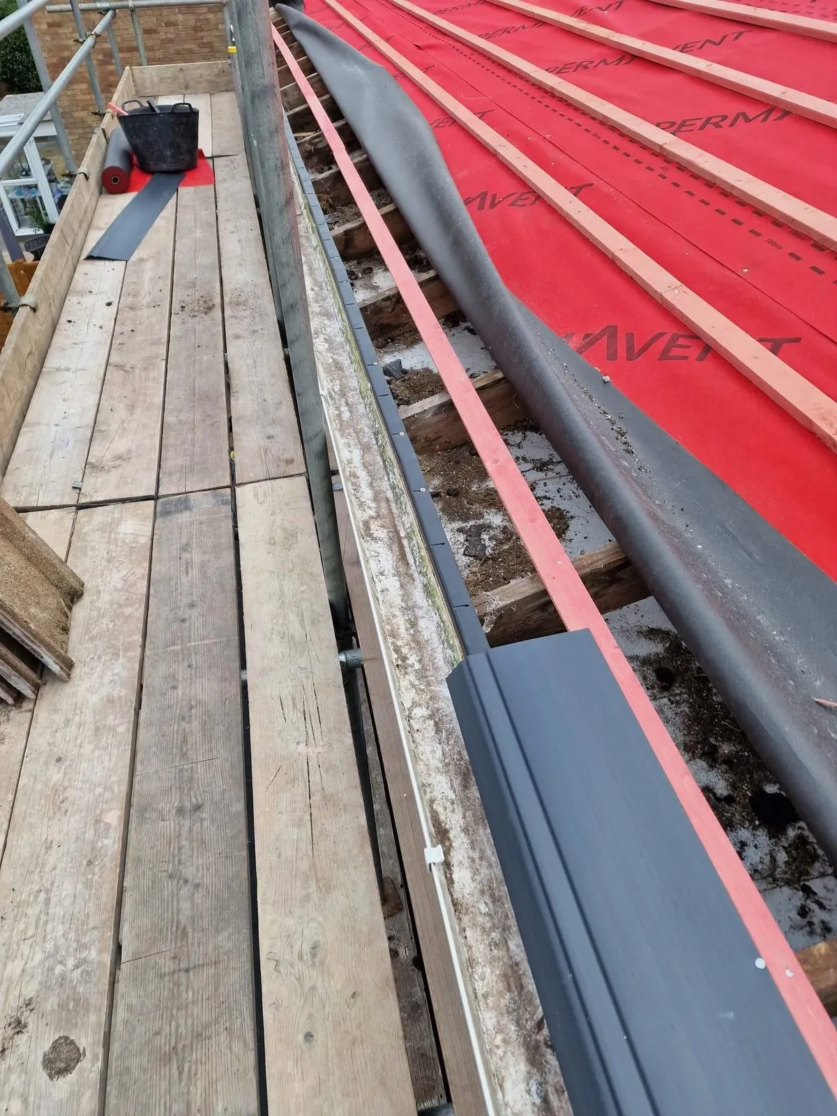 Breathable membrane and battens fitted during a re-roof in Padstow