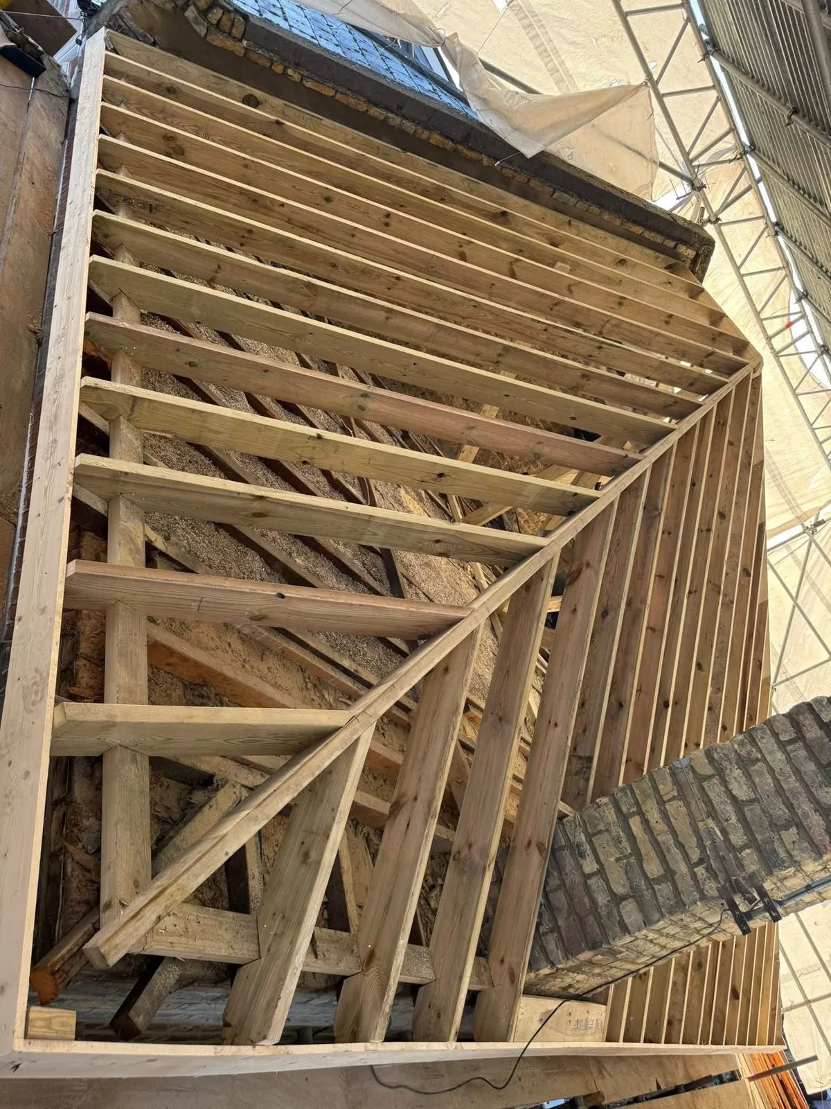 New roof timbers and rafters during a re-roof in Padstow